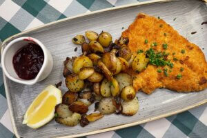 gluten free schnitzel and potatoes 