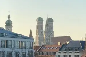 munich view of frauenkirche at sunset
