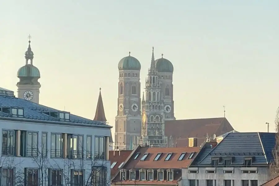 munich view of frauenkirche at sunset
